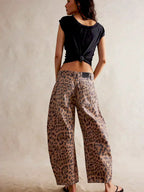 Women's Leopard Print Barrel Jeans | Comfortable Mid-Rise Fit & Trendy Ankle-Length for Casual Fashion Statements