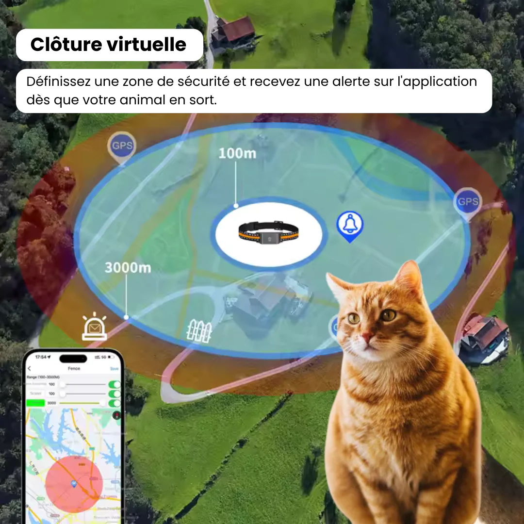 Collier GPS chat sans abonnement étanche et léger avec puce GPS chat et suivi en temps réel
