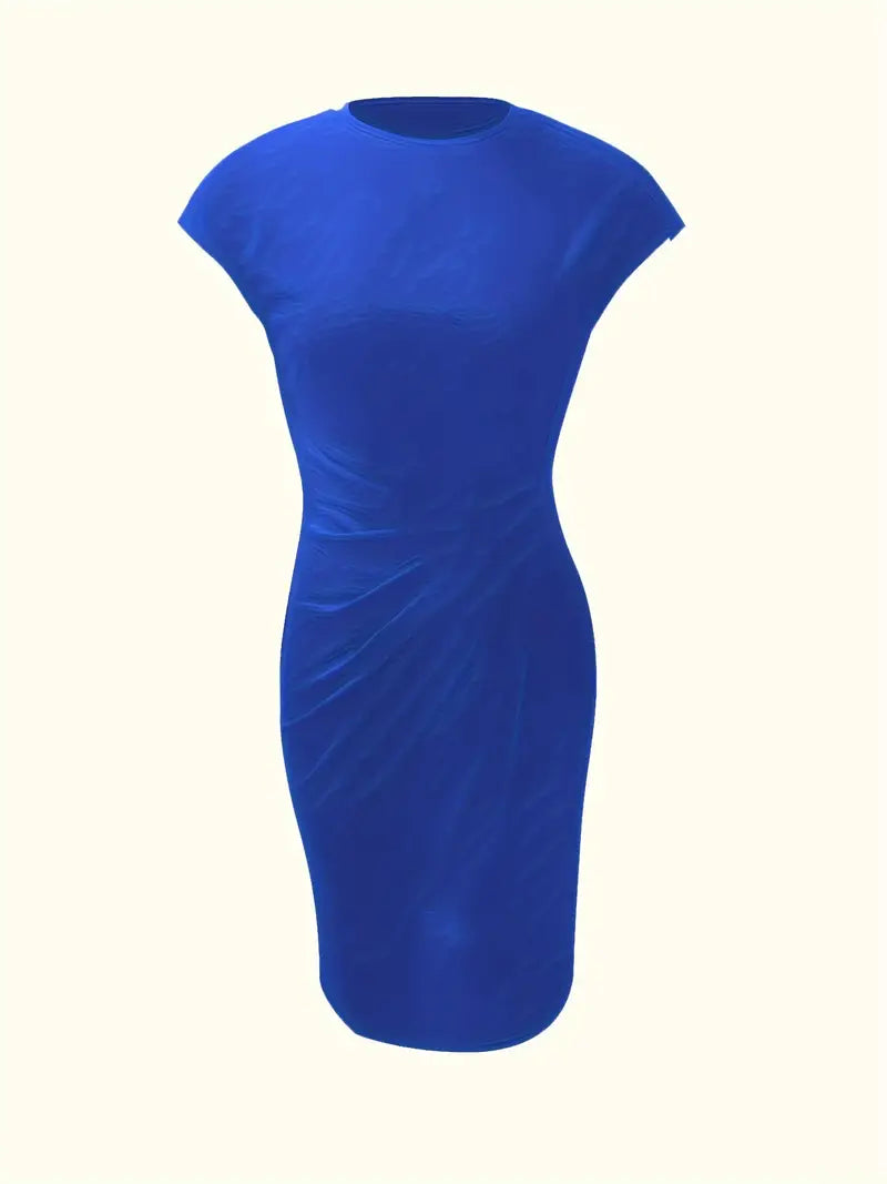 Women's Knee-Length Sheath Dress | Ruched Waist, Cap Sleeves & Ideal for Professional and Social Occasions