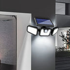 Solar Außenlampe mit Bewegungsmelder – LED Flutlicht mit 3 Strahlern für Garten, Hof und Garage