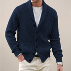 Men’s Ribbed Shawl Collar Cardigan | Smart Casual Layering with Front Pockets for Autumn & Winter