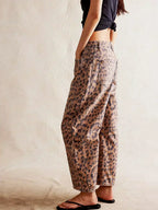 Women's Leopard Print Barrel Jeans | Comfortable Mid-Rise Fit & Trendy Ankle-Length for Casual Fashion Statements