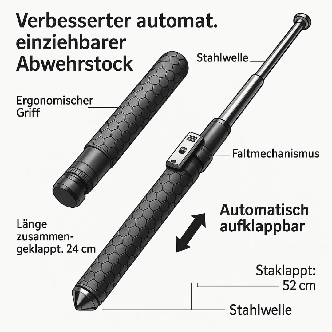 Ausziehbarer Schlagstock – faltbarer Wanderstock mit rutschfestem Griff, Selbstverteidigung Kampfstock