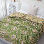 Tagesdecke 140x200 für Doppelbett – Skandinavische Decke mit Vogeldesign, umkehrbar in Türkis-Beige