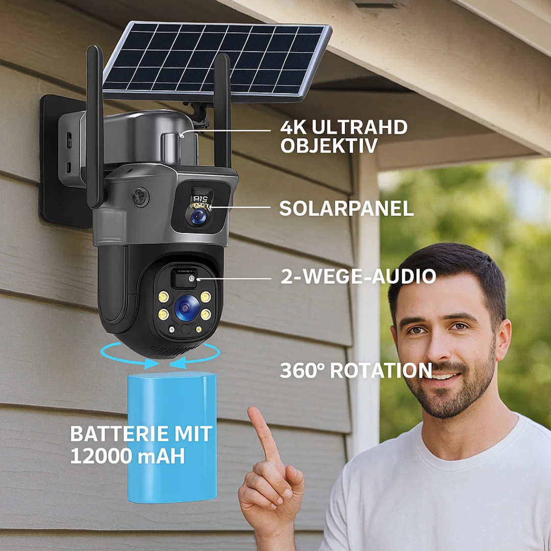 Solar Kamera – 4K Überwachungskamera außen mit Solarpanel, kabellose Überwachungskamera Solar Testsieger