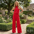 Women’s Wide Leg Jumpsuit | Round Neck, Mid-Waist Fit & Ideal for Office, Events, and Smart-Casual Wear