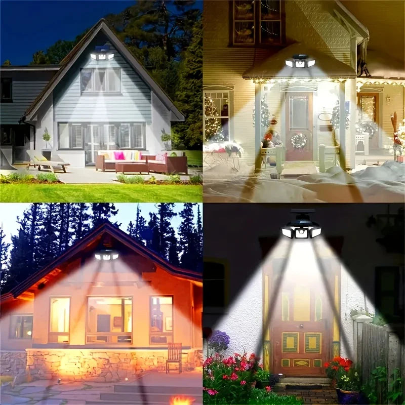 Solar Außenlampe mit Bewegungsmelder – LED Flutlicht mit 3 Strahlern für Garten, Hof und Garage