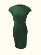 Women's Knee-Length Sheath Dress | Ruched Waist, Cap Sleeves & Ideal for Professional and Social Occasions