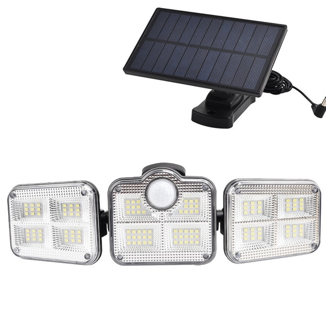 Solar Außenlampe mit Bewegungsmelder – LED Flutlicht mit 3 Strahlern für Garten, Hof und Garage
