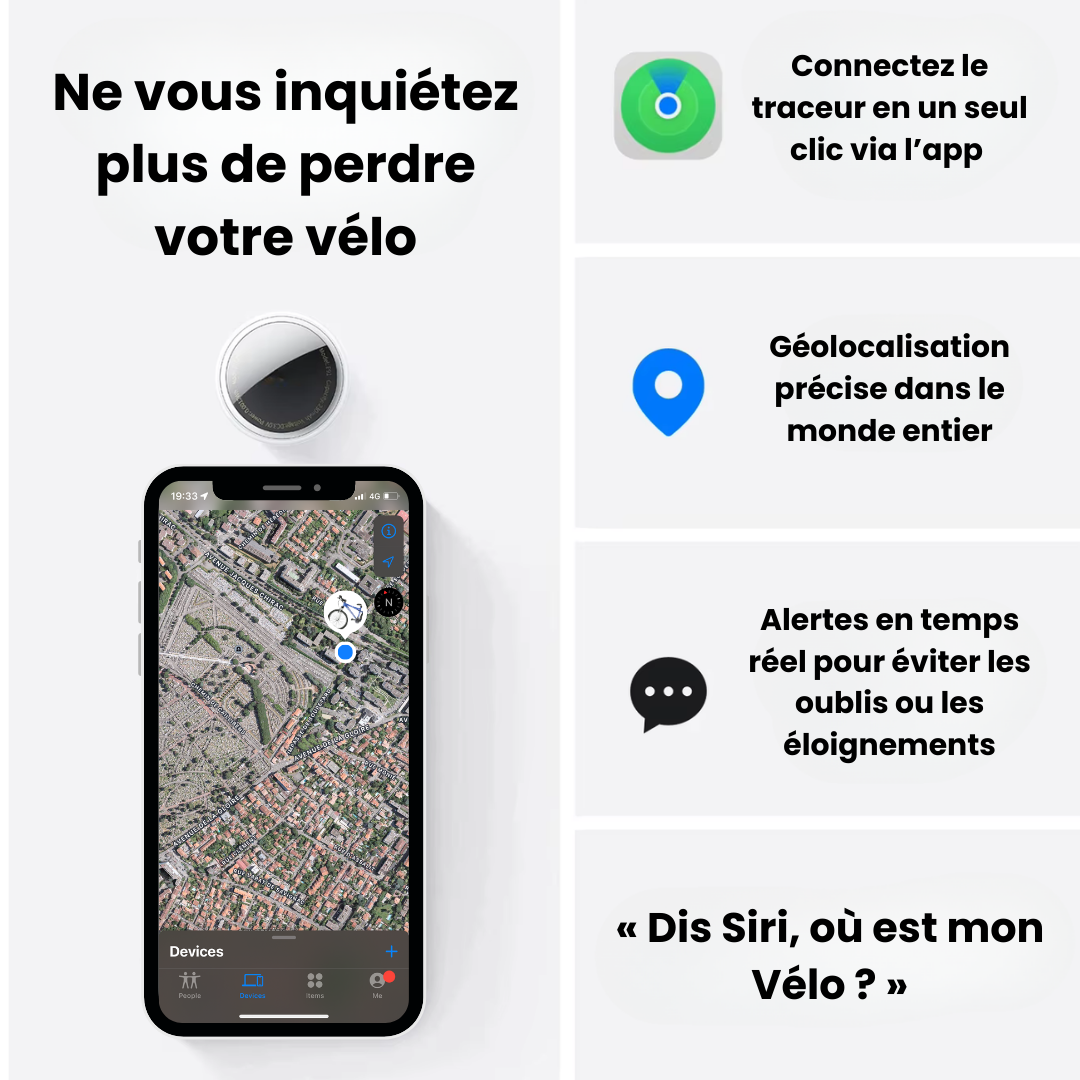 Tracker vélo étanche et discret, traceur pour vélo longue distance avec GPS traceur vélo compatible iOS