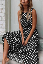 Women's Sleeveless Polka Dot Maxi Dress | Relaxed Fit for Casual Days & Vacation Outings