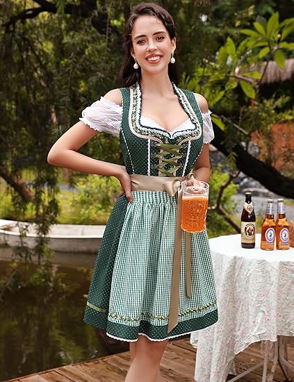 Women's Traditional Bavarian Dirndl Dress | Lace-Up Bodice, Off-Shoulder Sleeves & Perfect for Oktoberfest Celebrations
