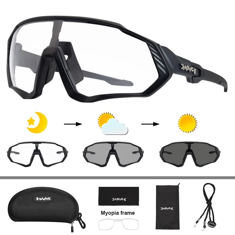 Fahrradbrille Damen & Herren – Selbsttönende, winddichte Brille für Mountainbike mit polarisierter Linse