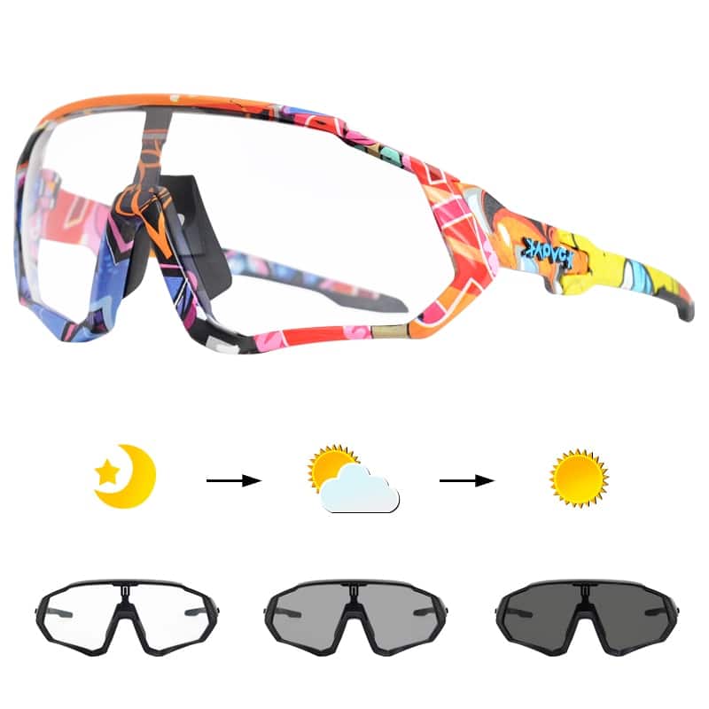 Fahrradbrille Damen & Herren – Selbsttönende, winddichte Brille für Mountainbike mit polarisierter Linse