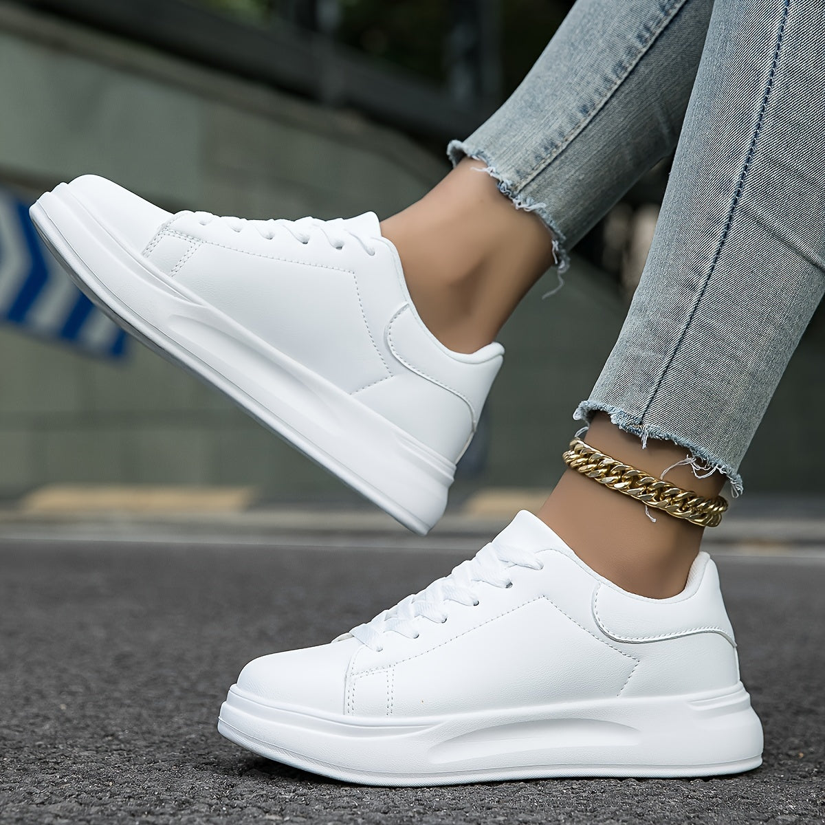 Women’s Clean White Leather Sneakers | Minimalist Design, Cushioned Insole & Ideal for Everyday Casual Wear