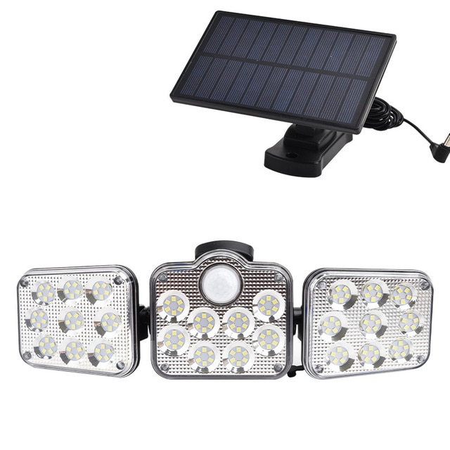Solar Außenlampe mit Bewegungsmelder – LED Flutlicht mit 3 Strahlern für Garten, Hof und Garage