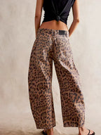 Women's Leopard Print Barrel Jeans | Comfortable Mid-Rise Fit & Trendy Ankle-Length for Casual Fashion Statements