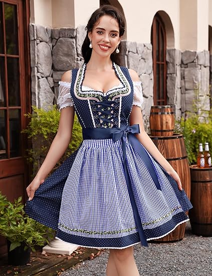 Women's Traditional Bavarian Dirndl Dress | Lace-Up Bodice, Off-Shoulder Sleeves & Perfect for Oktoberfest Celebrations