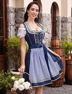 Women's Traditional Bavarian Dirndl Dress | Lace-Up Bodice, Off-Shoulder Sleeves & Perfect for Oktoberfest Celebrations