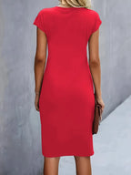 Women's Knee-Length Sheath Dress | Ruched Waist, Cap Sleeves & Ideal for Professional and Social Occasions