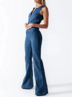 Women's Retro Denim Jumpsuit | Fitted Cut, Durable Fabric & Versatile Style for Casual or Elegant Looks