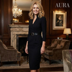 Fitted Sheath Midi Dress | Belted Waist & Structured Collar for Business Meetings and Evening Events