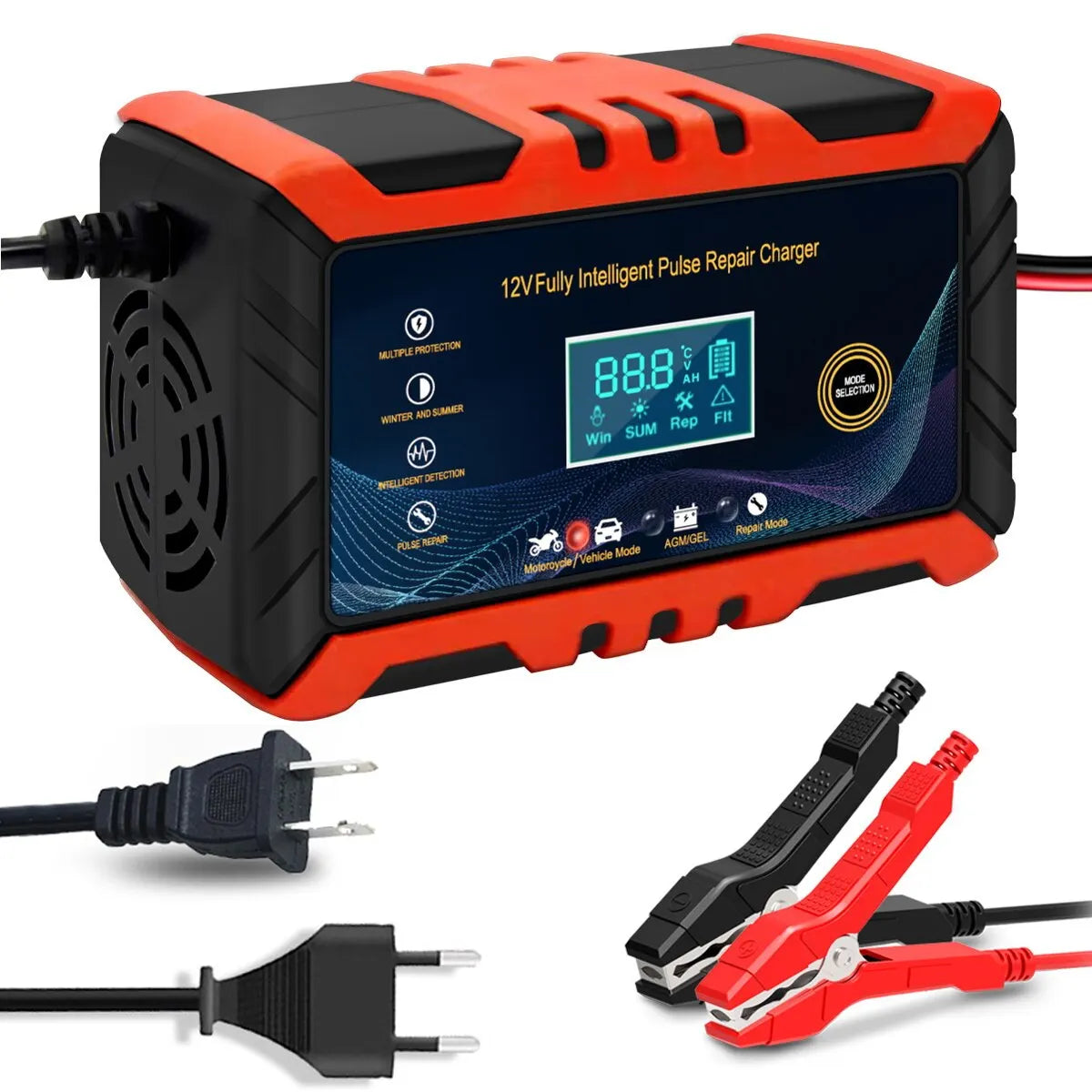 KFZ Batterie Ladegerät 12V mit LCD und Pulsreparatur – Vollautomatisches Batterieladegerät für Auto