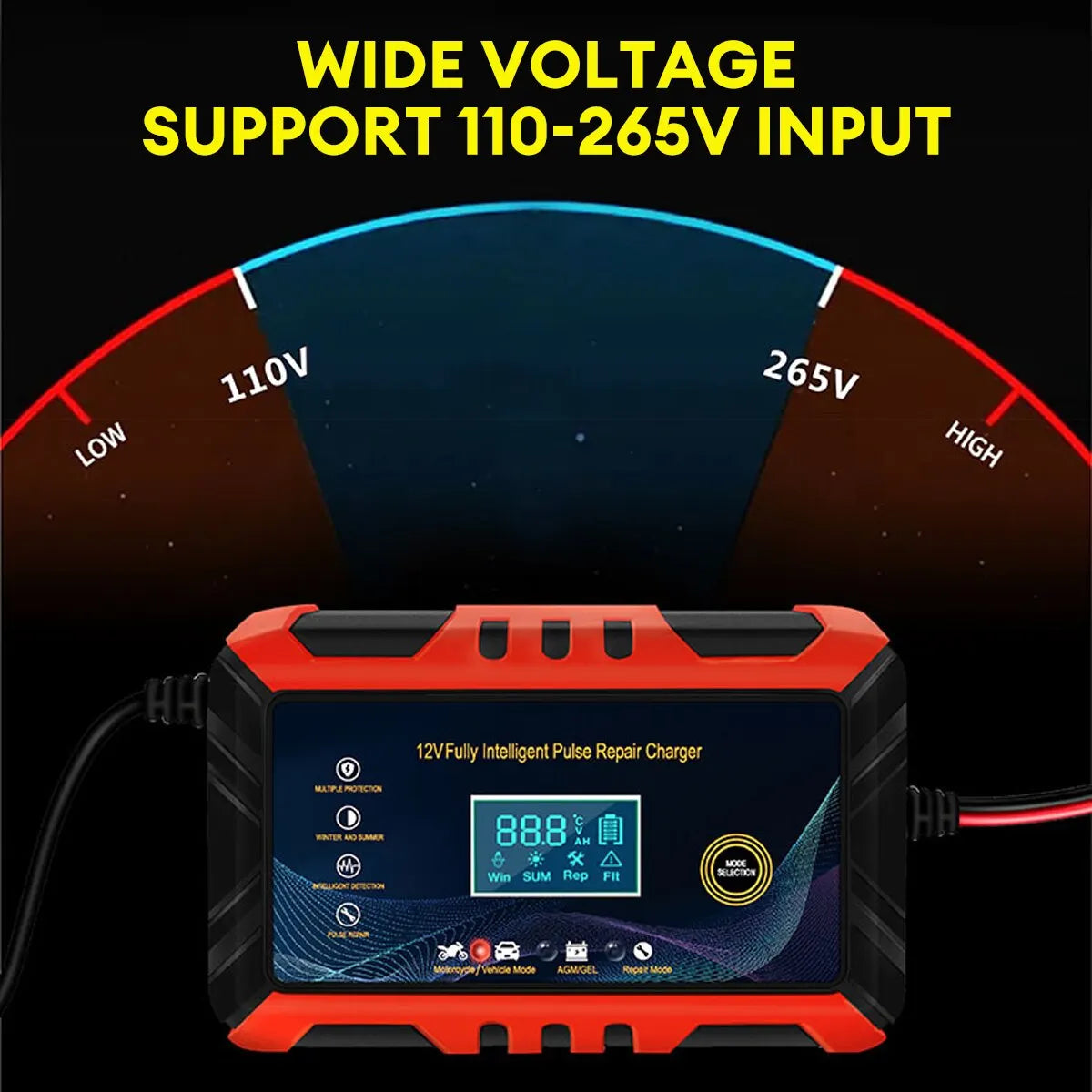 KFZ Batterie Ladegerät 12V mit LCD und Pulsreparatur – Vollautomatisches Batterieladegerät für Auto