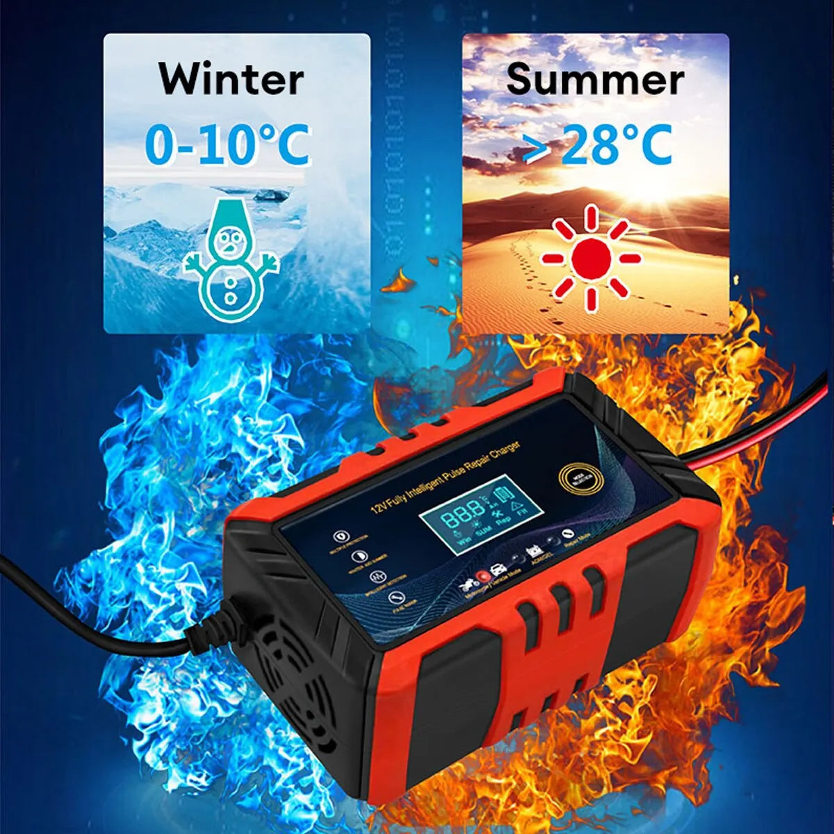 KFZ Batterie Ladegerät 12V – Intelligentes Ladegerät mit LCD-Anzeige und Pulsreparaturfunktion