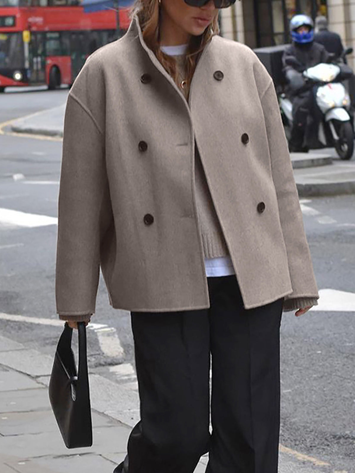 Women's Short Wool Jacket | Stand-Up Collar, Button Closure & Versatile for Casual and Formal Wear