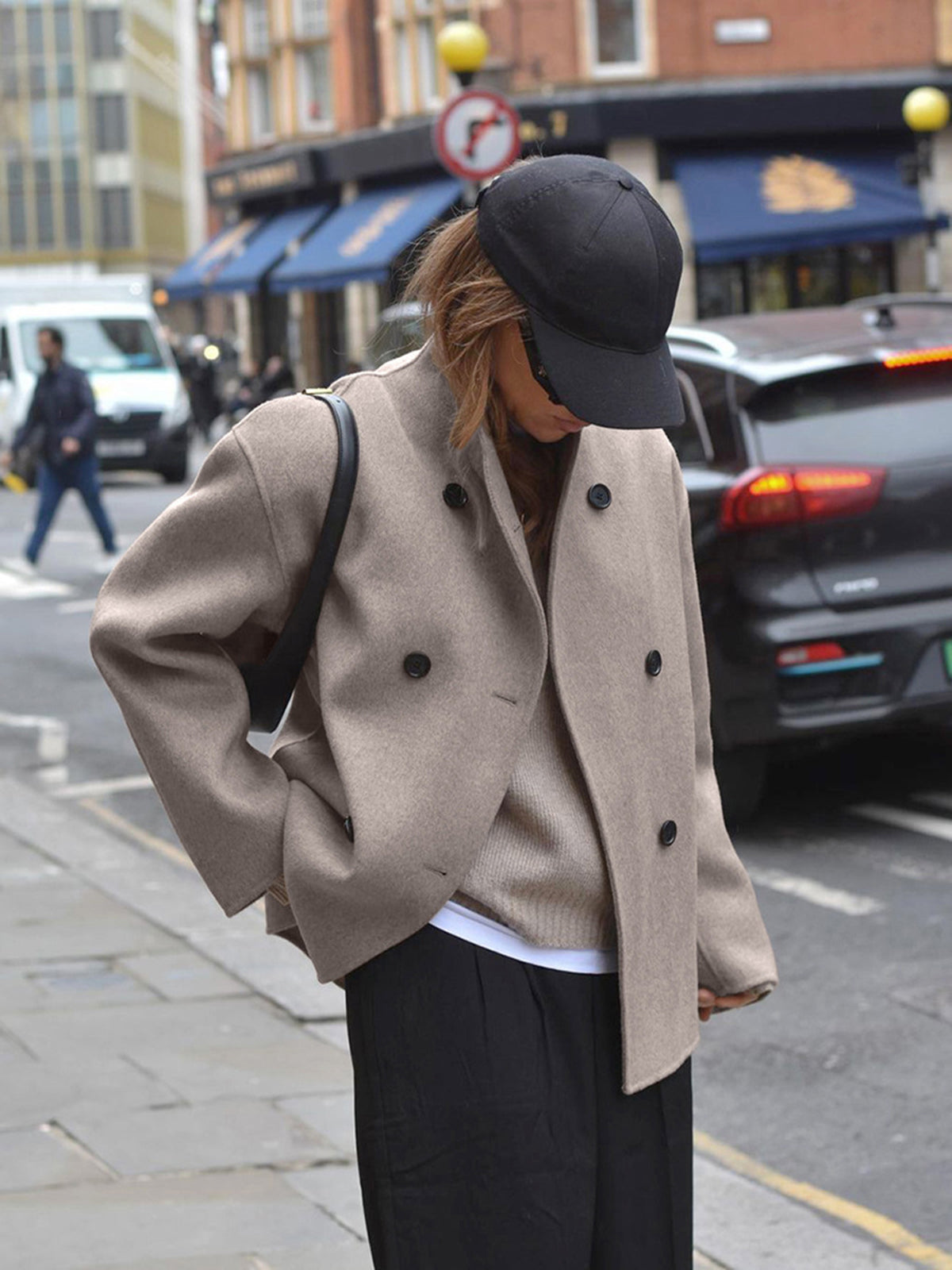 Women's Short Wool Jacket | Stand-Up Collar, Button Closure & Versatile for Casual and Formal Wear