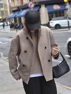 Women's Short Wool Jacket | Stand-Up Collar, Button Closure & Versatile for Casual and Formal Wear