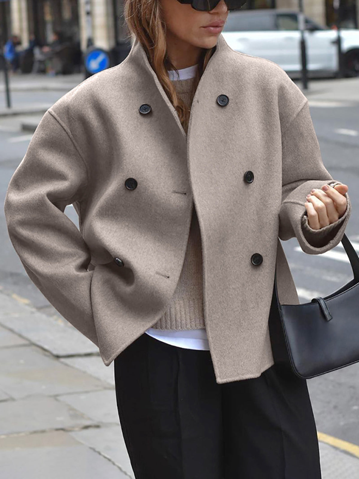 Women's Short Wool Jacket | Stand-Up Collar, Button Closure & Versatile for Casual and Formal Wear