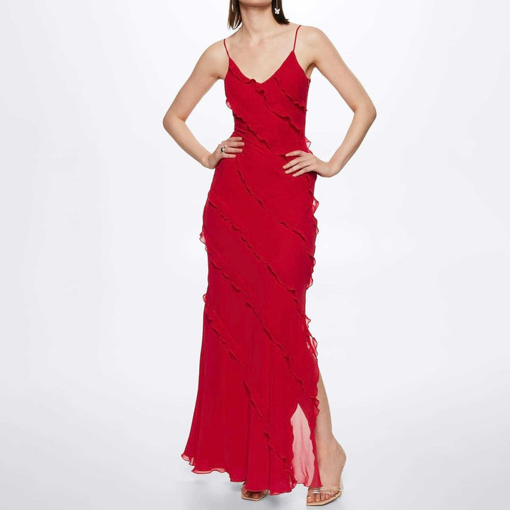 Women's Flattering Ruffled Long Dress | Versatile Cotton-Polyester Blend for Day to Evening Wear
