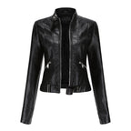 Women's Leather Jacket | Snap-Tab High Collar, Zip Closure & Belted for Casual or Night-Out Styling