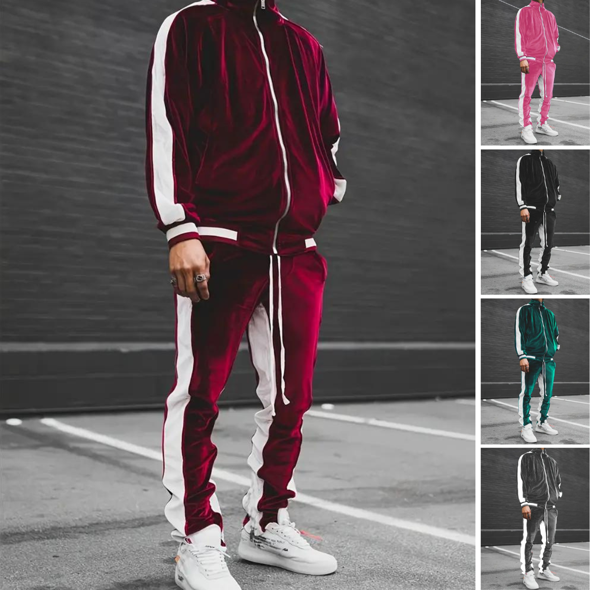 Men's Velvet Tracksuit 2-Piece Set | Full-Zip Jacket & Drawstring Joggers for Casual Comfort and Street Style