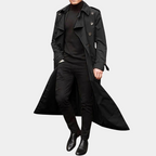 Men's Classic Long Trench Coat | Double-Breasted, Belted Waist & Timeless Style for Everyday Sophistication