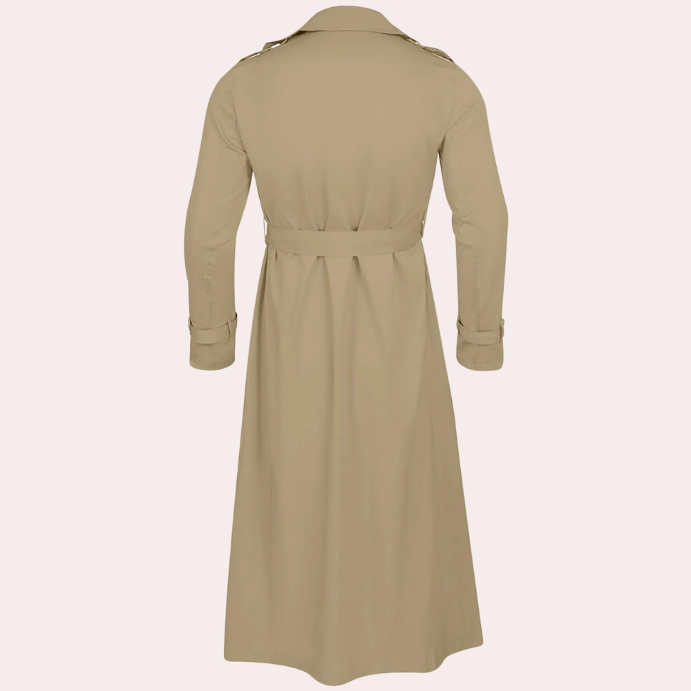 Men's Classic Long Trench Coat | Double-Breasted, Belted Waist & Timeless Style for Everyday Sophistication