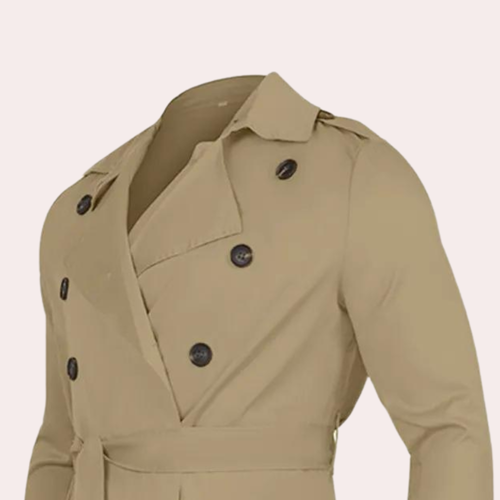 Men's Classic Long Trench Coat | Double-Breasted, Belted Waist & Timeless Style for Everyday Sophistication