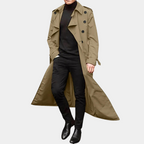 Men's Classic Long Trench Coat | Double-Breasted, Belted Waist & Timeless Style for Everyday Sophistication