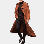 Men's Classic Long Trench Coat | Double-Breasted, Belted Waist & Timeless Style for Everyday Sophistication