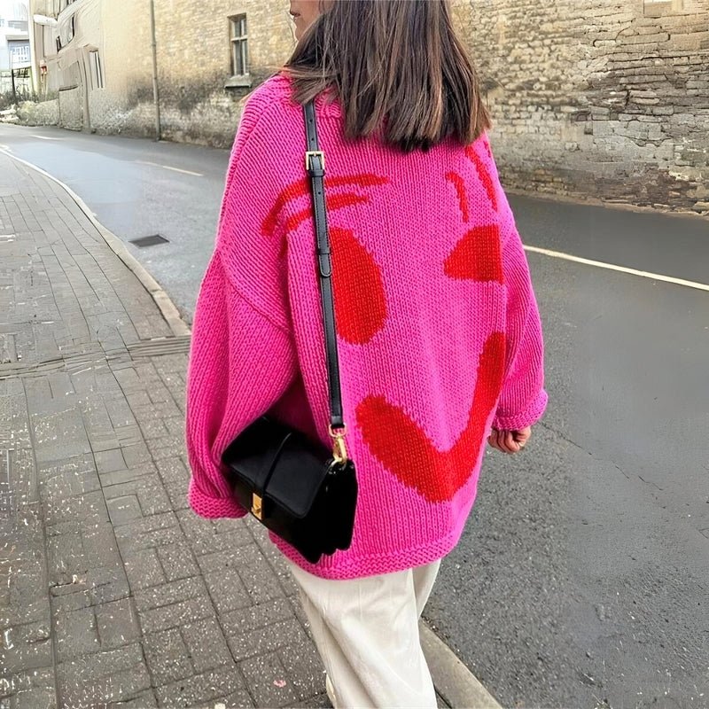 Extra Large Chunky Knit Sweater | Smiley Design, Oversized Fit & Comfortable for Lounging or Casual Outings