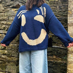 Extra Large Chunky Knit Sweater | Smiley Design, Oversized Fit & Comfortable for Lounging or Casual Outings