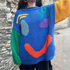 Extra Large Chunky Knit Sweater | Smiley Design, Oversized Fit & Comfortable for Lounging or Casual Outings