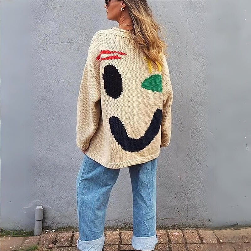 Extra Large Chunky Knit Sweater | Smiley Design, Oversized Fit & Comfortable for Lounging or Casual Outings