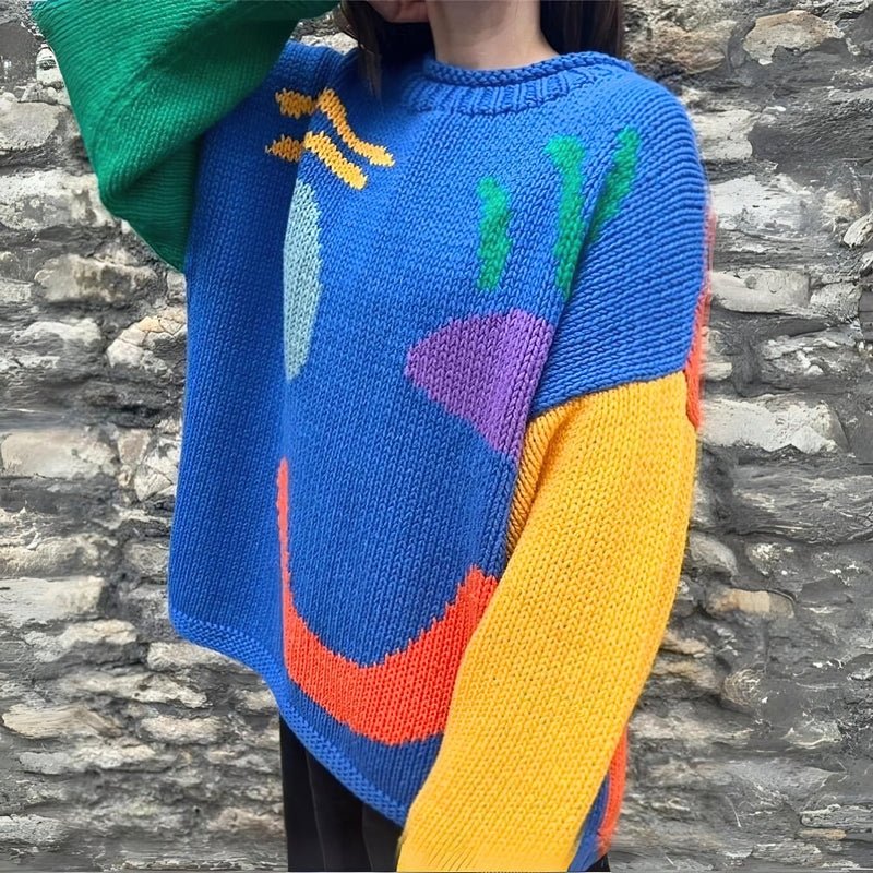 Extra Large Chunky Knit Sweater | Smiley Design, Oversized Fit & Comfortable for Lounging or Casual Outings