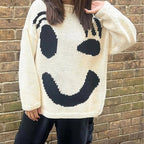 Extra Large Chunky Knit Sweater | Smiley Design, Oversized Fit & Comfortable for Lounging or Casual Outings