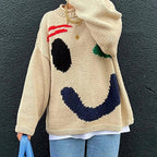 Extra Large Chunky Knit Sweater | Smiley Design, Oversized Fit & Comfortable for Lounging or Casual Outings