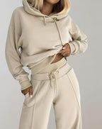 Women's Cropped Drawstring Hoodie Tracksuit Set | Wide-Leg Trousers for Relaxed Streetwear Style