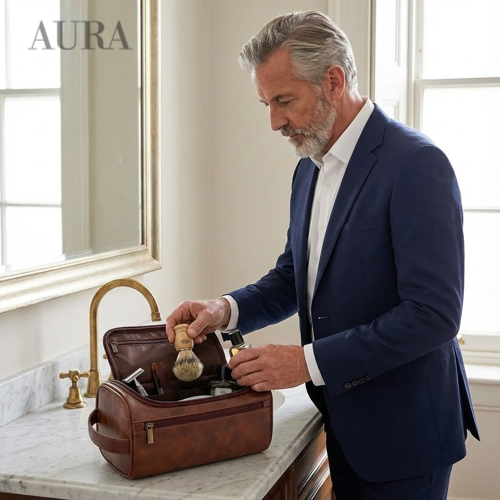 Mens Leather Wash Bag – Premium Toiletry Dopp Kit | Waterproof Travel Organizer